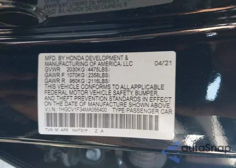 2021 Honda Accord Sport from USA, damaged, VIN 1HGCV1F34MA066400